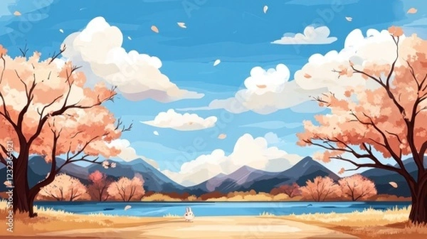 Obraz Serene Spring Landscape with Rabbit
