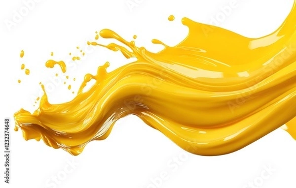 Fototapeta Vibrant yellow paint fluid flowing on a white background, creates a visual effect, generative AI