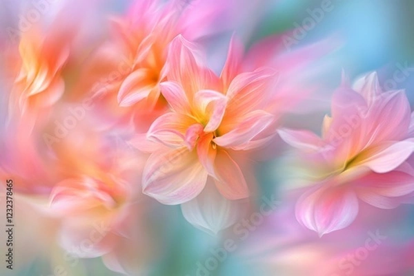 Fototapeta Beautiful pink and yellow flowers create a dreamy atmosphere in a soft focus setting during daylight hours