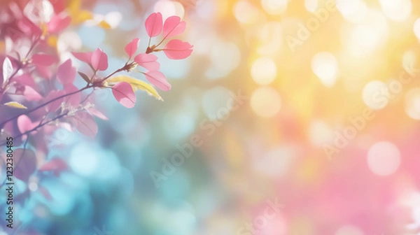 Fototapeta A colorful summer abstract background with bright bokeh. Blurry abstract background with natural elements.
