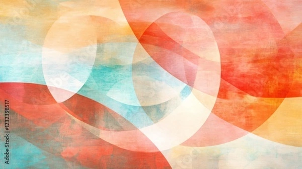 Obraz Vibrant Abstract Composition with Translucent Overlapping Shapes in Warm and Cool Colors Red Orange Teal Yellow
