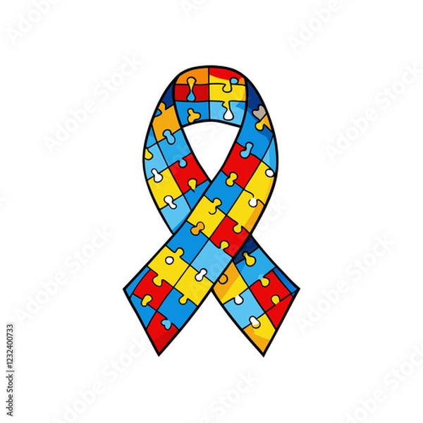 Fototapeta Autism Awareness Puzzle Ribbon Element Vector Illustration