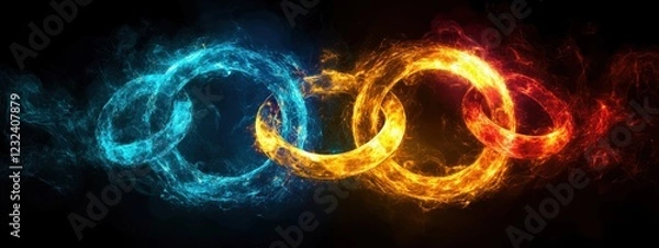 Fototapeta Interlocking Fire and Ice Rings Unity Success Energy