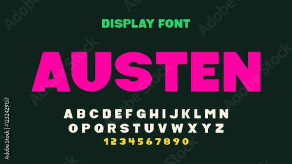 Fototapeta Austen digital alphabet font. Alphabet vector font with lowercase and number. Display font perfect for logos, quotes, cards, product packaging, social media, posters and other designs.