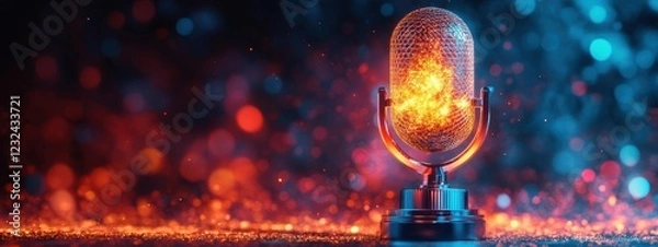 Fototapeta Glowing Microphone Award Podcast Success Radio Show Broadcasting Audio