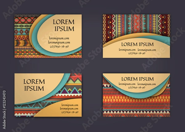 Fototapeta business card or visiting card template with boho style pattern background.corporate identity design. Flyer Layout.