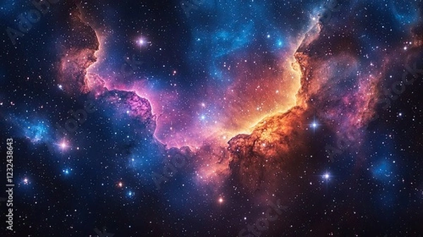 Fototapeta Vibrant cosmic nebula with swirling colors and distant stars in the vast universe