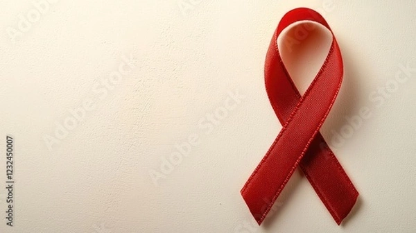 Obraz Red ribbon symbolizing awareness and support for health causes, displayed against a neutral background