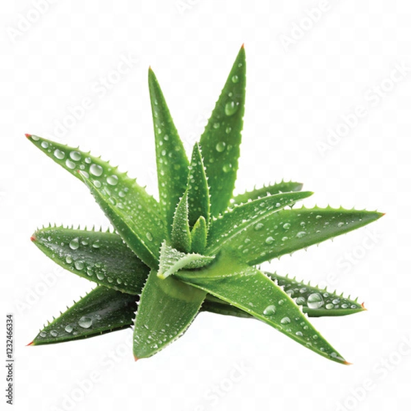 Fototapeta realistic 3d Aloe Vera pup with water drops isolated on white background