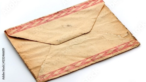Fototapeta Vintage Postcard Envelope with Red Border Isolated on White Background