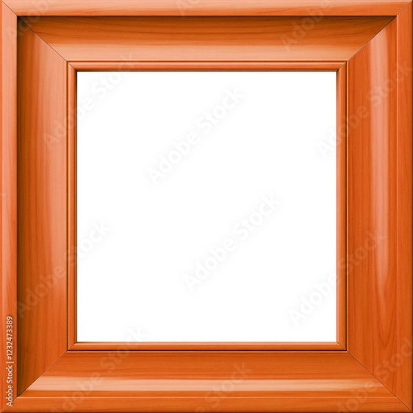 Fototapeta Wooden picture frame, picture frame on a wall, orange frame, blank frame on white