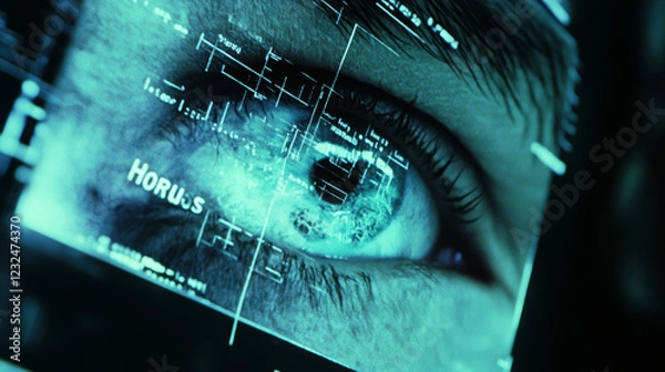 Fototapeta Visualize a close-up of a computer screen displaying heavily fragmented files, parts of which refer to "Horus" and suggest an extraterrestrial agenda
