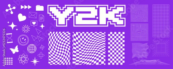 Fototapeta Collection of retro-futuristic Y2K vector elements in black and neon green