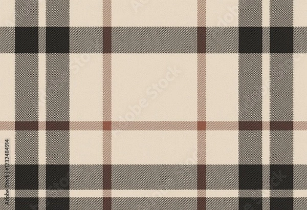Fototapeta Textural Check Design, Simple Thin Lines, Elegant and Refined Pattern, Beige Charcoal Tonal, Classic Textile, Subtle Graphic, Sophisticated Style, Timeless Motif.

