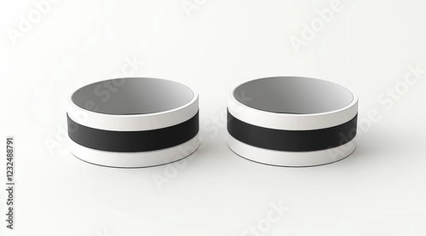 Fototapeta Two simple black and white cylindrical bands on white background.