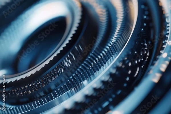 Fototapeta Close-up intricate metal gears mechanism, industrial background, engineering concept, website banner