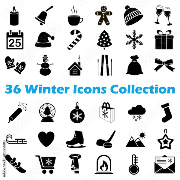 Fototapeta Vector black winter icon collection