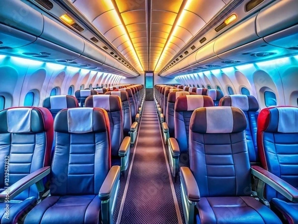 Fototapeta Empty Airplane Cabin Interior: High-Resolution Stock Photo of Spacious Aircraft Seating Area
