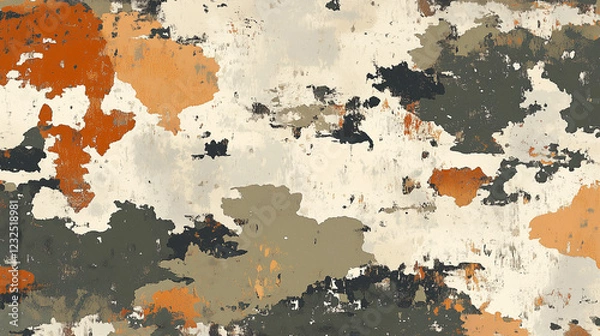 Fototapeta Textured Camouflage Pattern with Cream and Orange Accents
