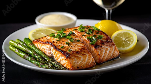 Fototapeta  elegant dinner with seared salmon