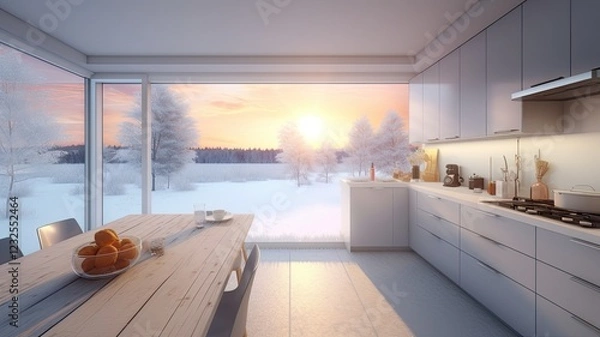 Obraz A Spacious Modern Kitchen with Stunning Panoramic Views