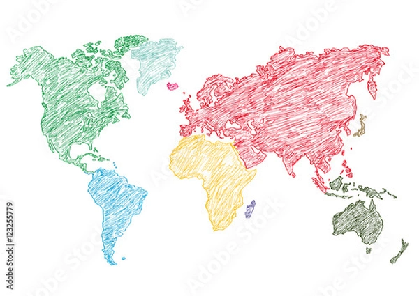 Fototapeta vector illustration world map pencil sketched