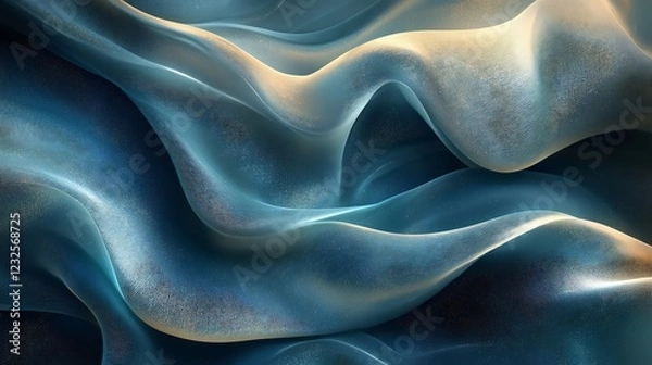 Fototapeta Fluid Teal Fabric Drapes Softly Under Warm Light. AI Generated