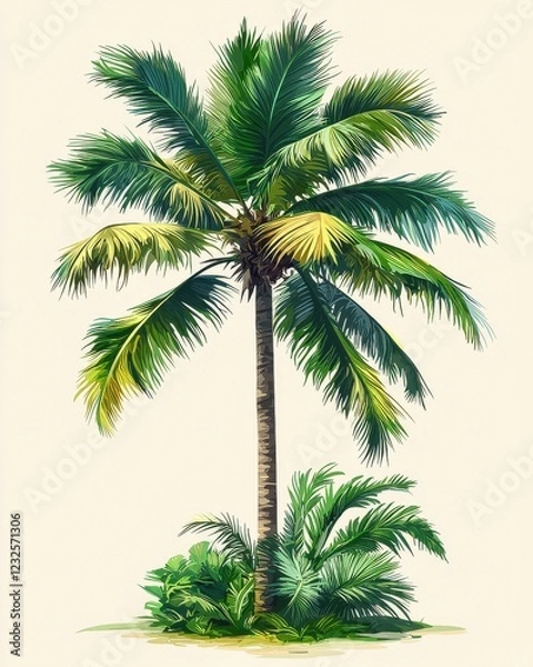 Fototapeta Tropical Palm Tree Illustrations for Relaxation  Calming Scenes  Nature Art for Meditation