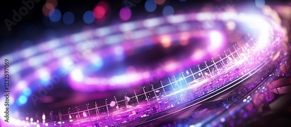 Fototapeta Abstract spiral light trails with vibrant colors and bokeh effects, creating a dynamic atmosphere