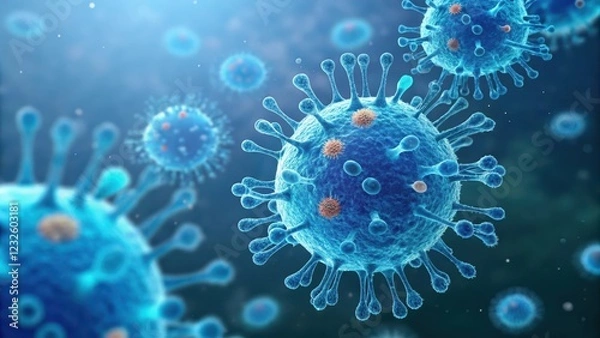 Fototapeta Microscopic View of a Cluster of Infectious Viral Particles Featuring Detailed Surface Structures and Spikes