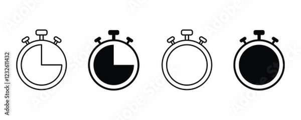 Fototapeta Stopwatch icon set. Line and glyph stopwatch timer, Black Timers Icons vector design, Stop watch, Alarm Infographic, Office and Business Symbol.