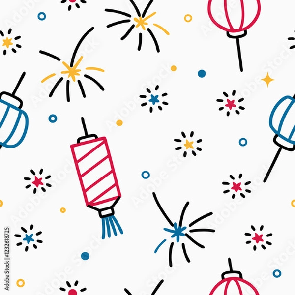 Fototapeta Festive Fireworks, Lanterns, Celebration Pattern