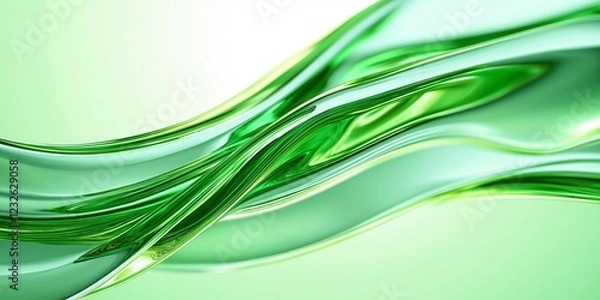 Fototapeta Abstract flowing green glass texture with glossy reflective surface. Image for wallpaper and background with copy space.