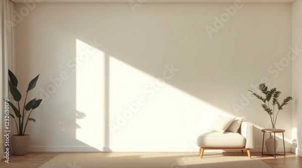 Fototapeta Modern Minimalist Living Room Design with Sunlight