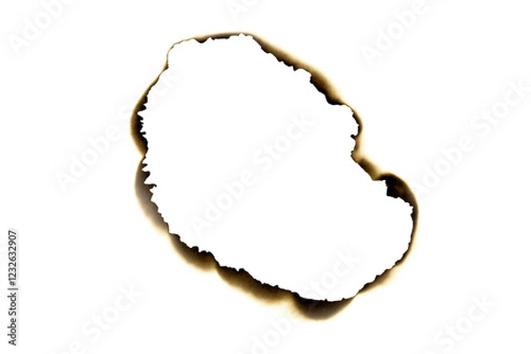 Fototapeta Burned hole on a white paper with clipping path.