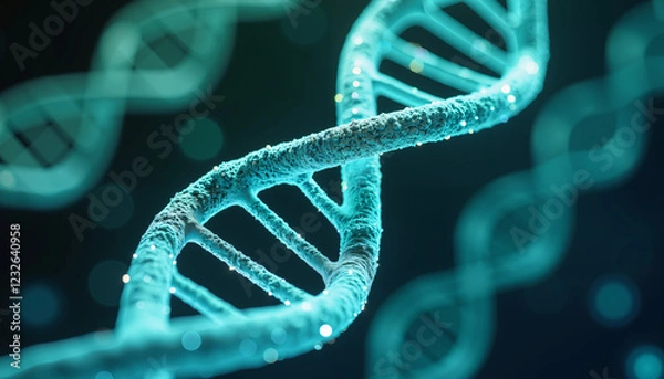 Fototapeta Microscopic View of DNA Helix Genetic Code Turquoise Science Biology Research