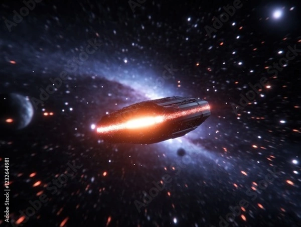 Fototapeta Futuristic Spaceship Traveling Through Colorful Cosmic Nebula