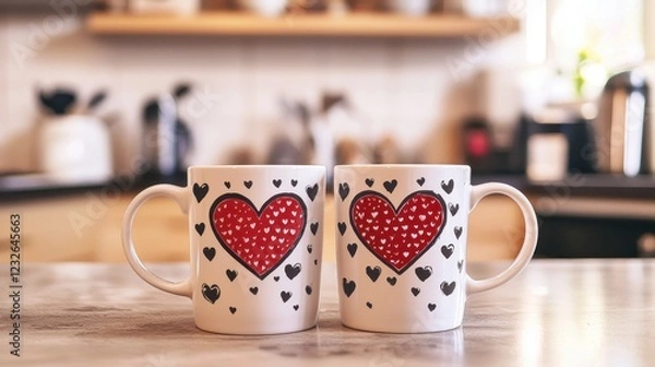 Fototapeta His And Hers Heart Coffee Mugs