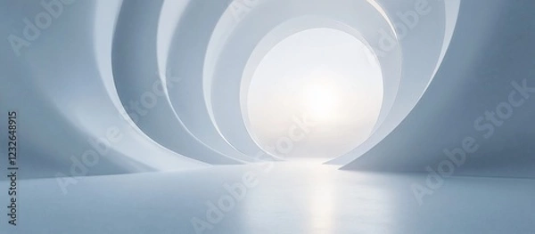 Fototapeta Abstract light interior, oval tunnel, bright exit, futuristic design, background for product display