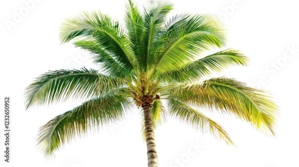 Fototapeta Tropical Palm Tree Against White Sky, Vacation Background