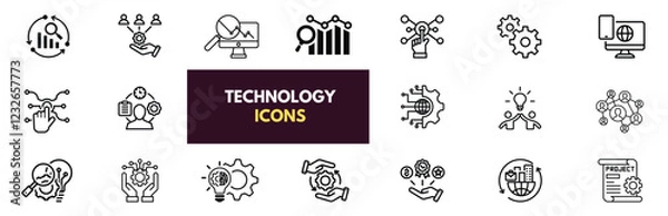 Fototapeta Information Technology icon set. Containing cloud computing, IT manager, big data, data analytics, internet, network security and more. Solid vector icons collection.
