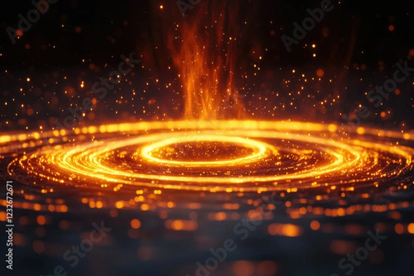 Fototapeta Glowing orange energy swirls in concentric circles, creating a mesmerizing, fiery vortex.