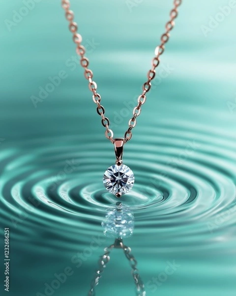 Fototapeta Lab-Grown Diamond Pendant in Delicate Rose Gold with Turquoise Gradient Background
