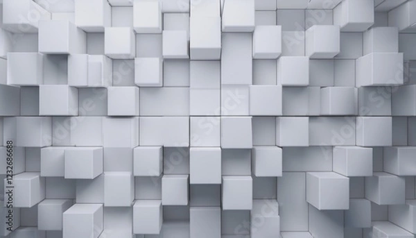 Fototapeta Vibrant Geometric Abstraction Overlapping White 3D Squares Amidst an Abstract Background, Embracing a Futuristic and Minimalist Aesthetic. Perfect for Modern Web Design or Art Appreciation.