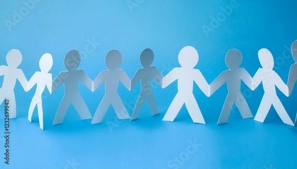 Obraz 손과 손이 연결된 종이 사슬 형태의 종이인형