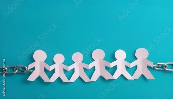 Fototapeta 손과 손이 연결된 종이 사슬 형태의 종이인형