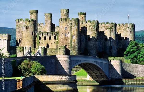 Fototapeta Mediaeval Conwy Castle, built by King Edward 1, on the River Conwy, Snowdonia, in the Gwynedd region of north Wales, UK