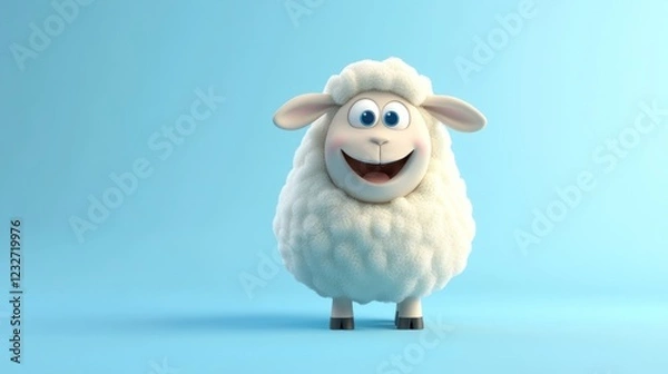 Obraz Happy cartoon sheep, blue background, festive