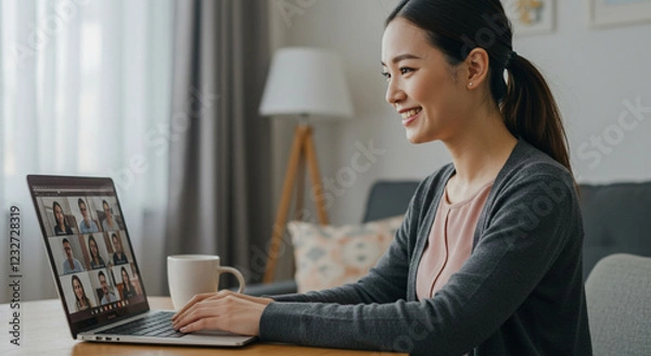 Obraz リモート会議をする女性