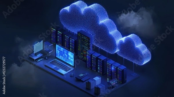 Fototapeta Cloud Computing: Network Servers and Digital Data Storage